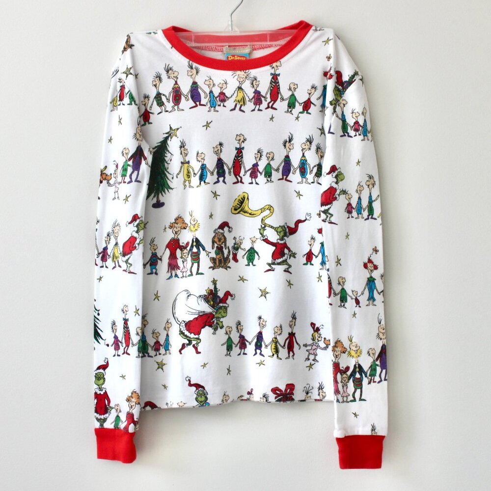 Pottery Barn Teen 100% Organic Cotton White Grinch Long-Sleeve Pajama Set 16